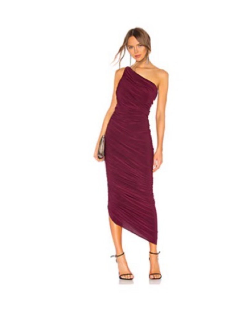 Norma Kamali Diana One-Shoulder Burgundy Ruched Midi